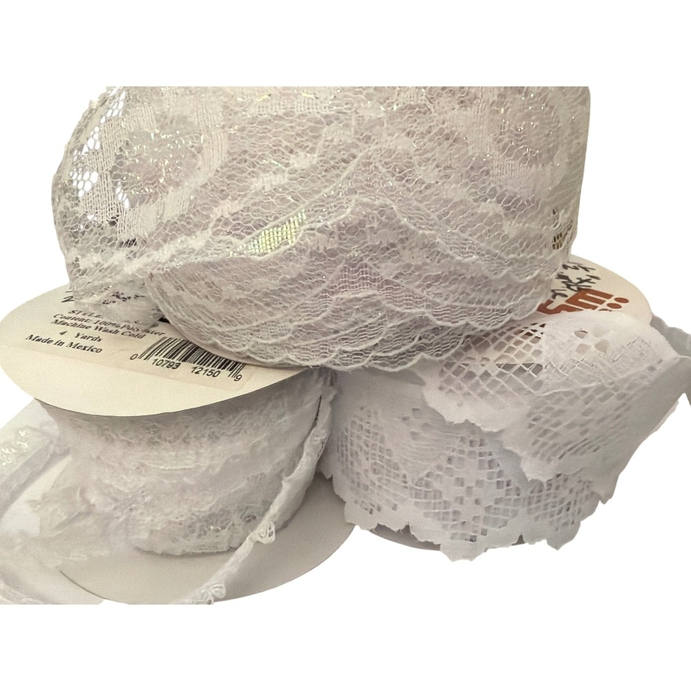 Vintage Wyla Laces White Lace Trim 23 yard Lot Iridescent Metallic Eyelet